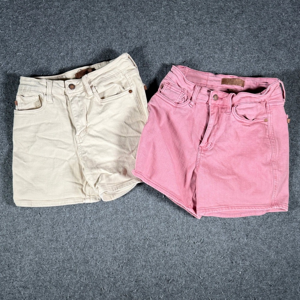 Judy Blue Womens High Waisted Denim Shorts Bundle Pink Khaki Beige Size S 2pk